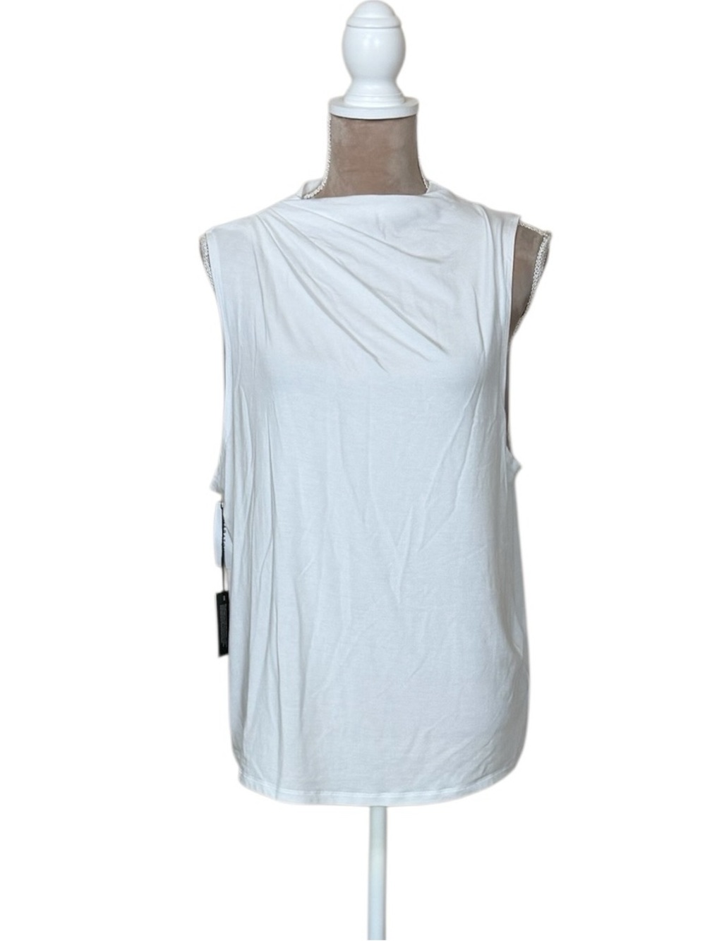 Babaton for Aritzia “Boardroom” Draped Mock Neck Sleeveless Tank - White NWT - Picture 6 of 14